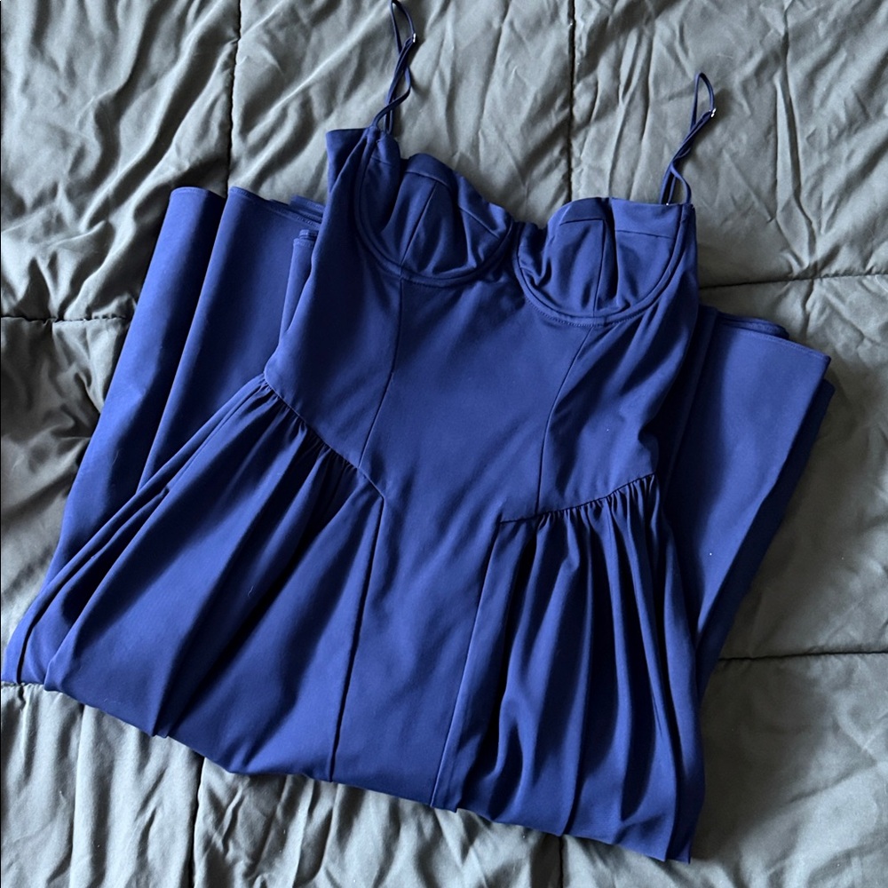 House of CB Samaria Corset Flare Dress in Navy Blue